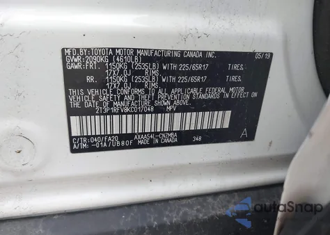 2019 Toyota Rav4 Xle from USA, damaged, VIN 2T3P1RFV8KC017048